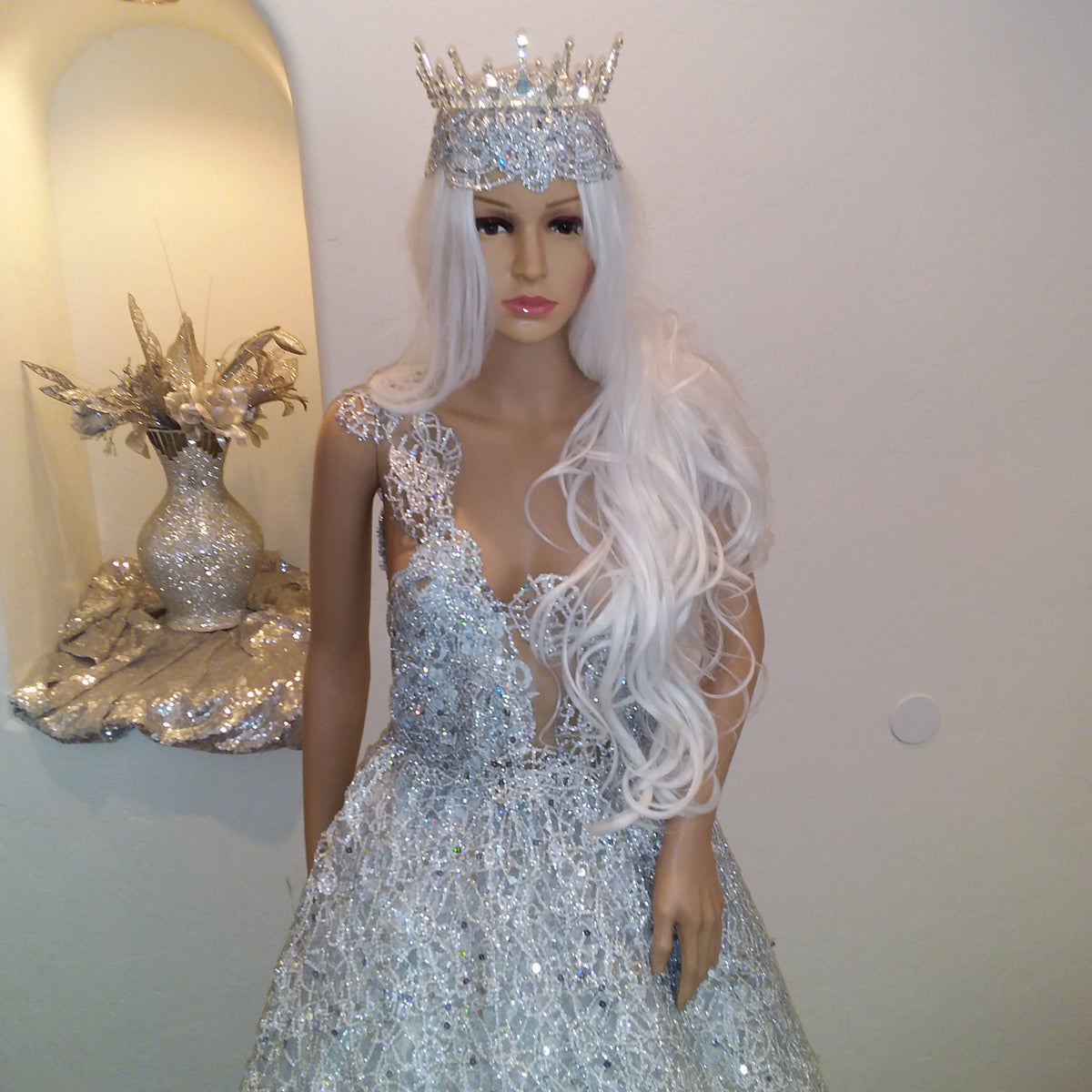 Regal 2pc Medieval Inspired Silver Lace Crystal Rhinestone Bejeweled Bridal Headpiece