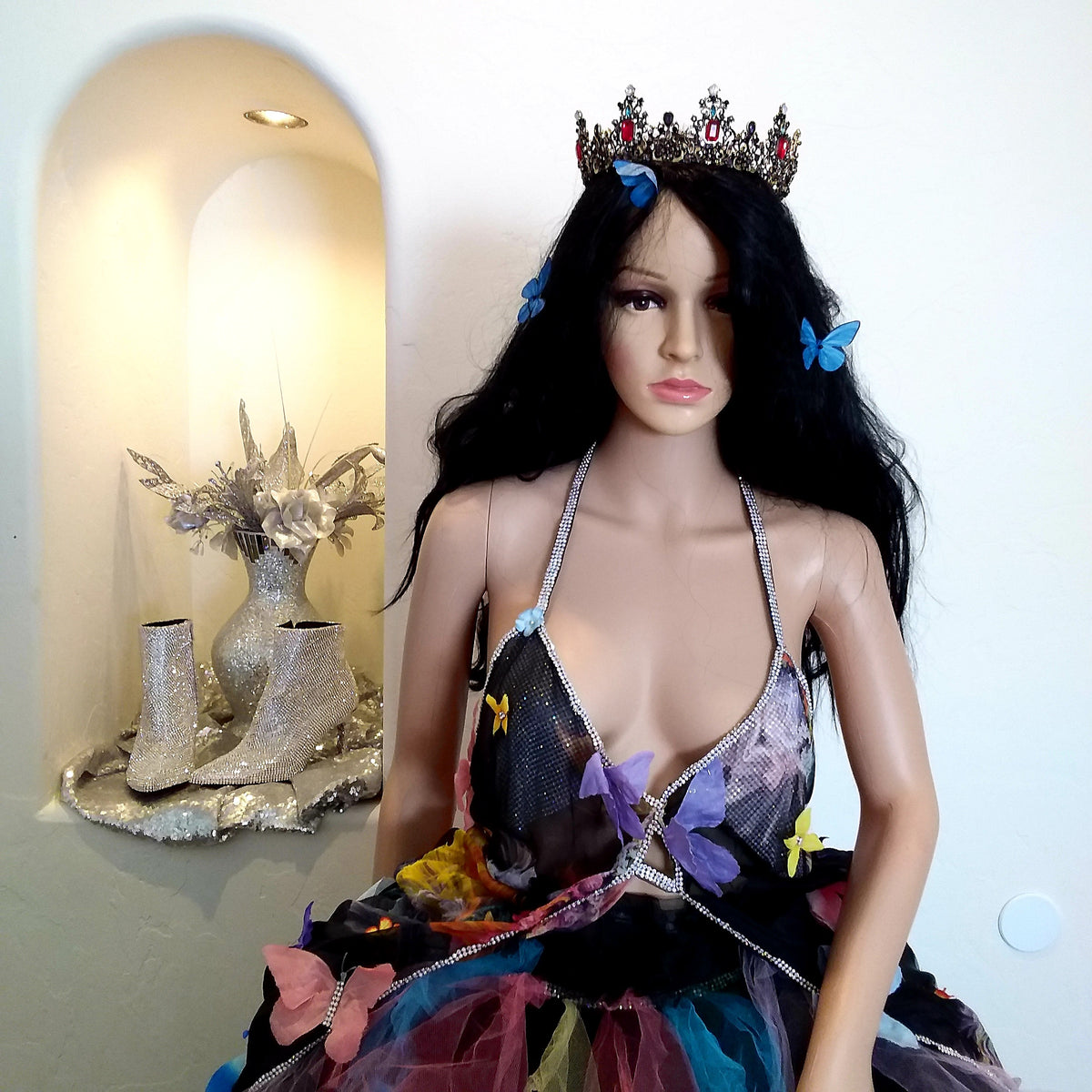 🦋TEMPEST🦋 Custom Order Gothic Romance Black Multicolor Butterfly Lace & Tulle Wedding Ballgown Set