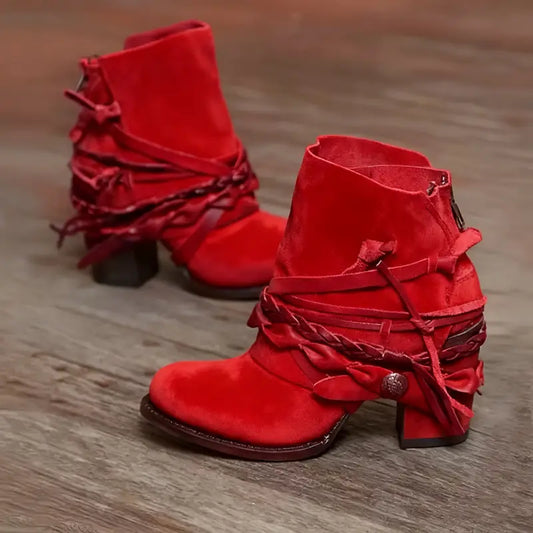 Chic Red Boho Festival Rustic Western Ankle Booties