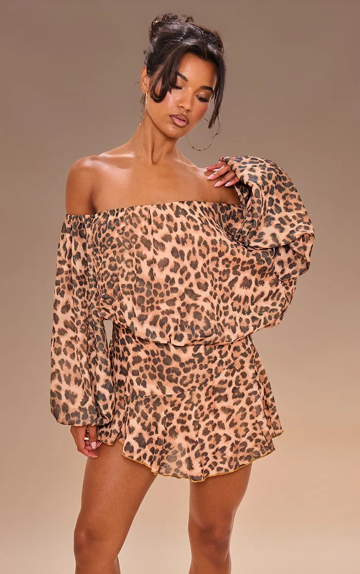 Sexy Leopard Print Off The Shoulder Romper