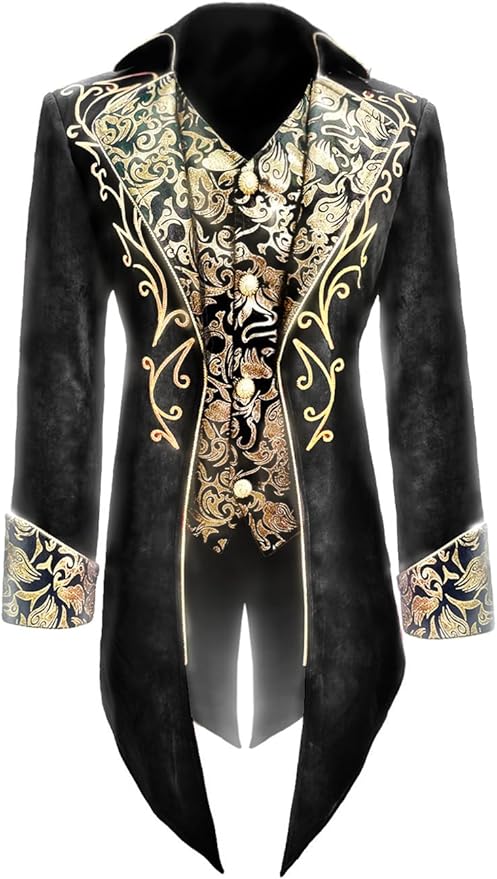 Men's Red & Gold Medieval Gothic Renaissance Victorian Inspired Steampunk Formal Tails Coat Costume