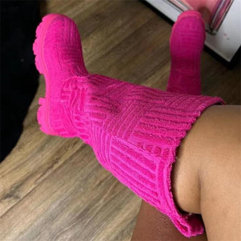 Hot Pink Terrycloth Knee Boots