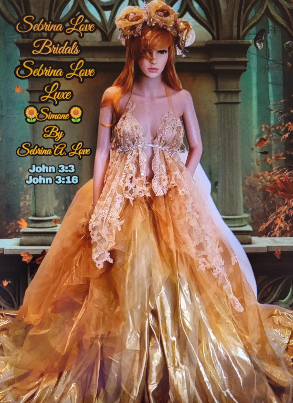 The "SIMONE" Crystal Gold Embroidered Lace Boho Festival Wedding Ballgown Set (Custom Order)
