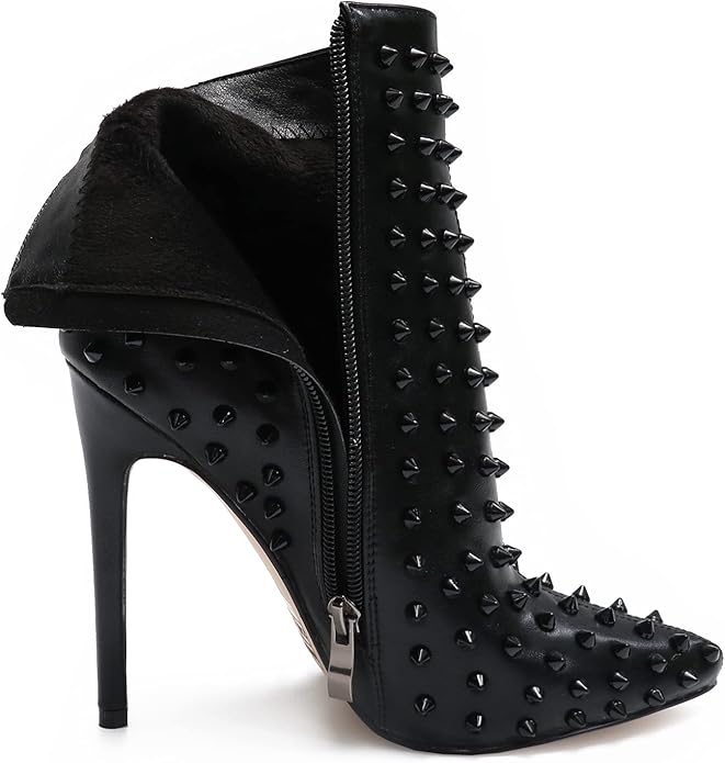 Edgy Black Spiked Faux Leather Ankle Boots