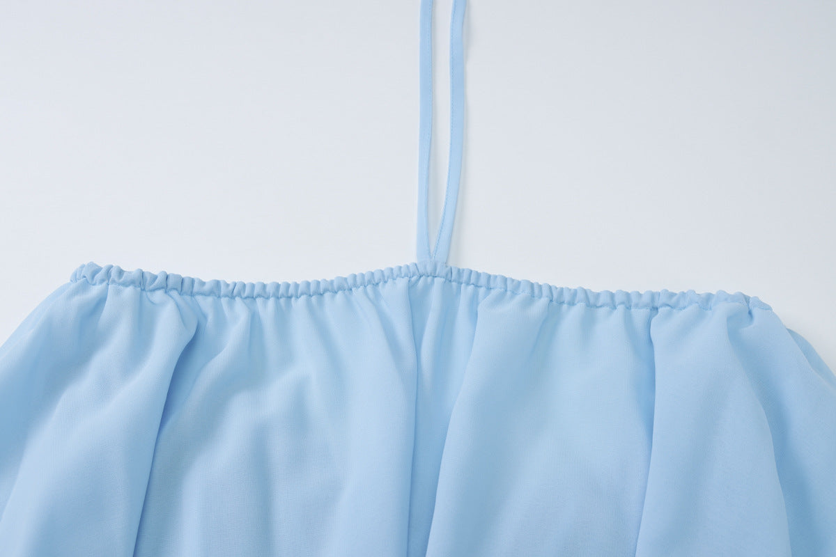 Sexy Baby Blue Chiffon Trapeze Mini Dress