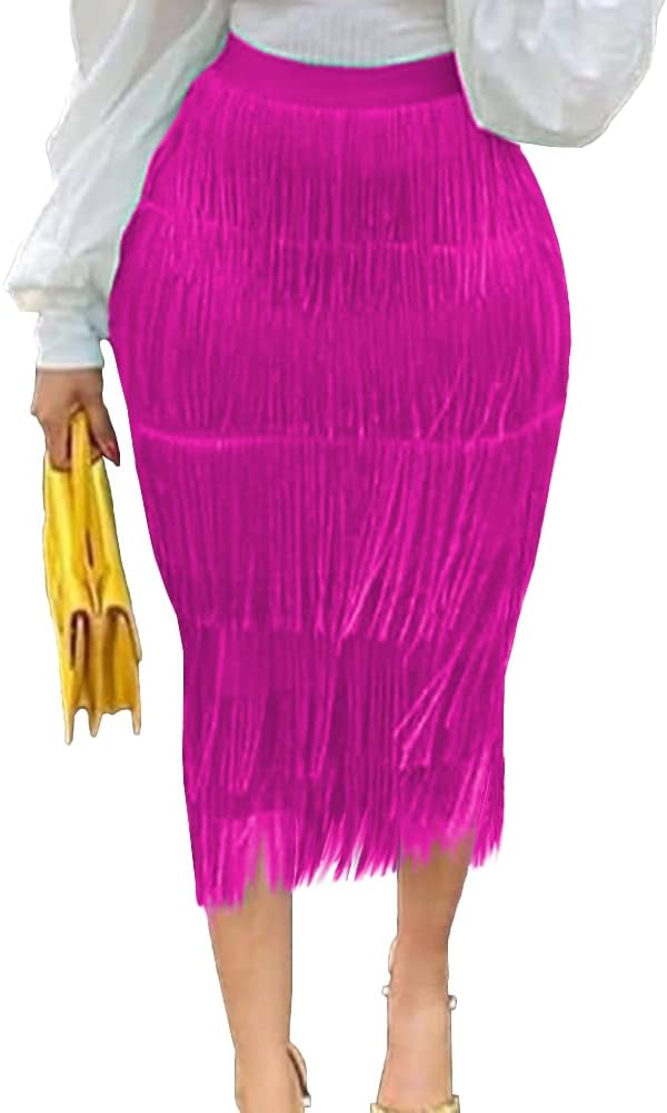 Sexy Rose Fringe Midi Skirt