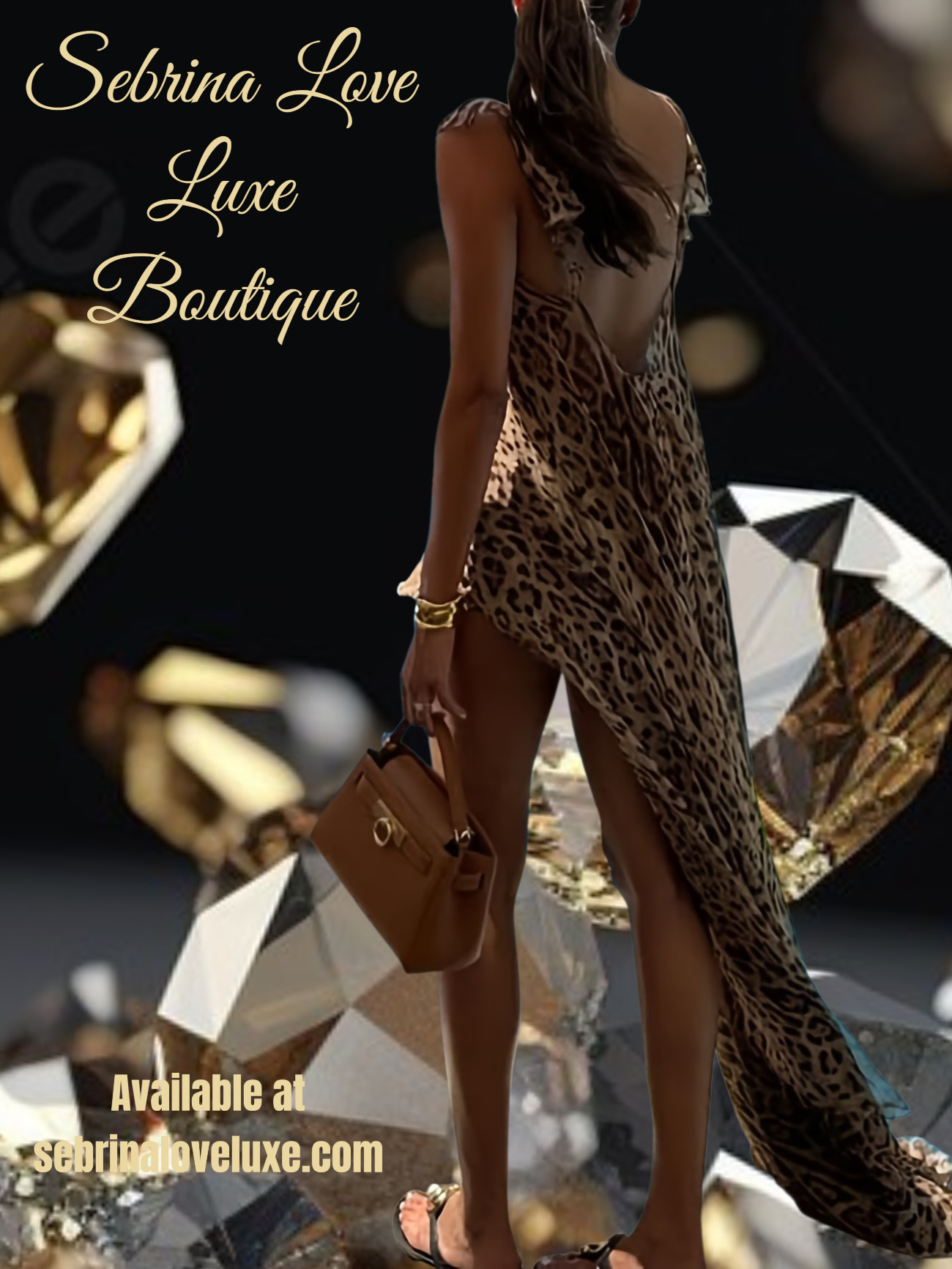 Exotic Flowy Brown & Black Leopard Print 2pc Maxi Top & Floaty Shorts Set