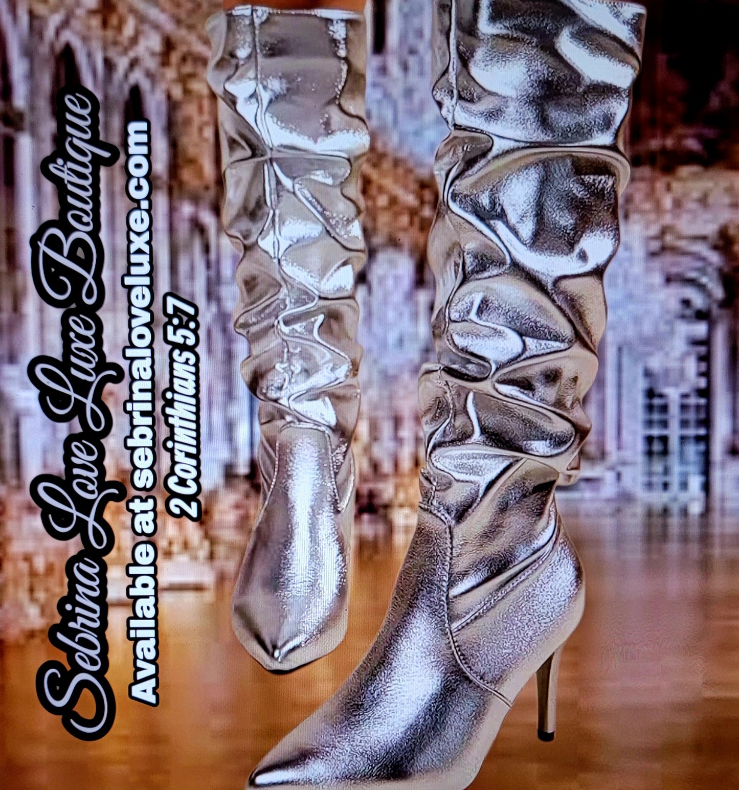 Beautiful Metallic Silver Slouchy Boots