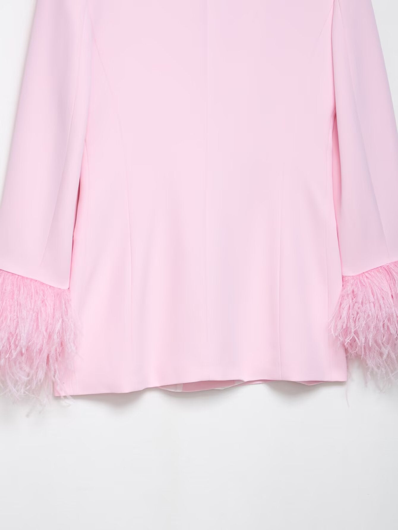 Beautiful Baby Pink Feather Cuff Blazer Jacket & Pants Suit Set