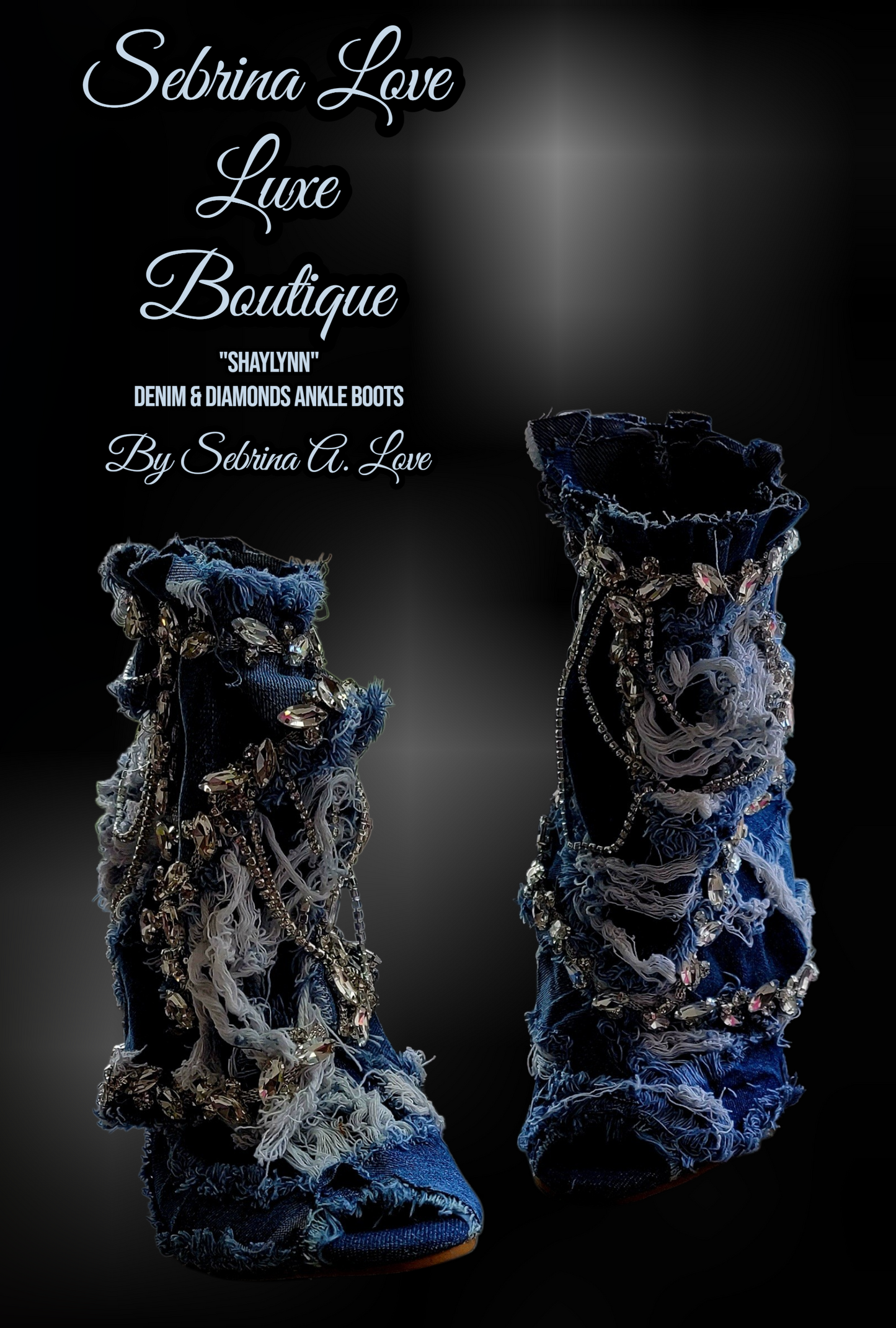 The "SHAYLYNN" Boho Distressed Denim & Diamonds Boots