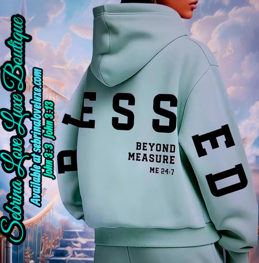 "BLESSED BEYOND MEASURE" Graphic Green & Black Scripture Hoodie Sweatshirt