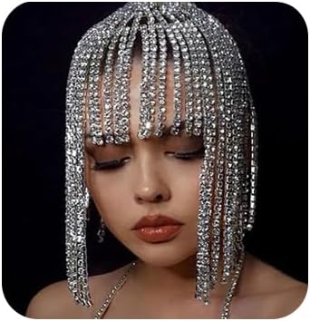 Exotic Silver Rhinestone Crystal Gatsby Inspired Egyptian Fringe Headpiece