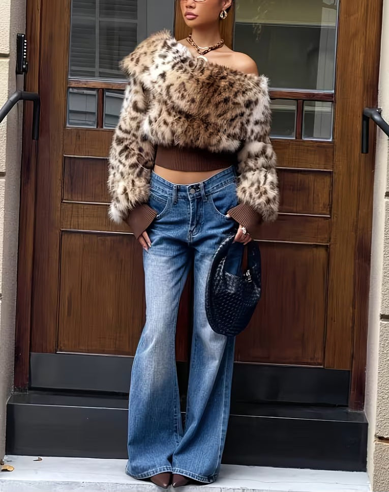 Luxe Plush Cheetah Leopard Animal Print Faux Fur Pullover Sweater Jacket