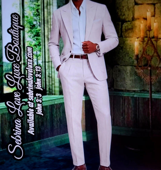 Men's Ivory Stone 2 Piece Jacket & Pants Suit