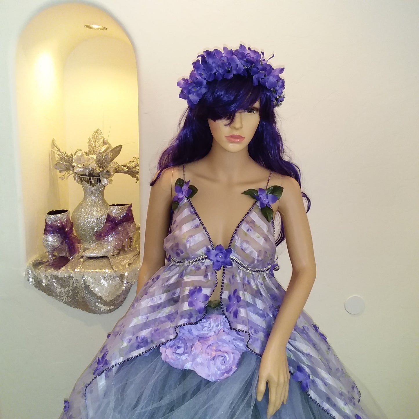 "LEILANI" Lavender & Hunter Green Organza & Tulle Wedding Ballgown Set