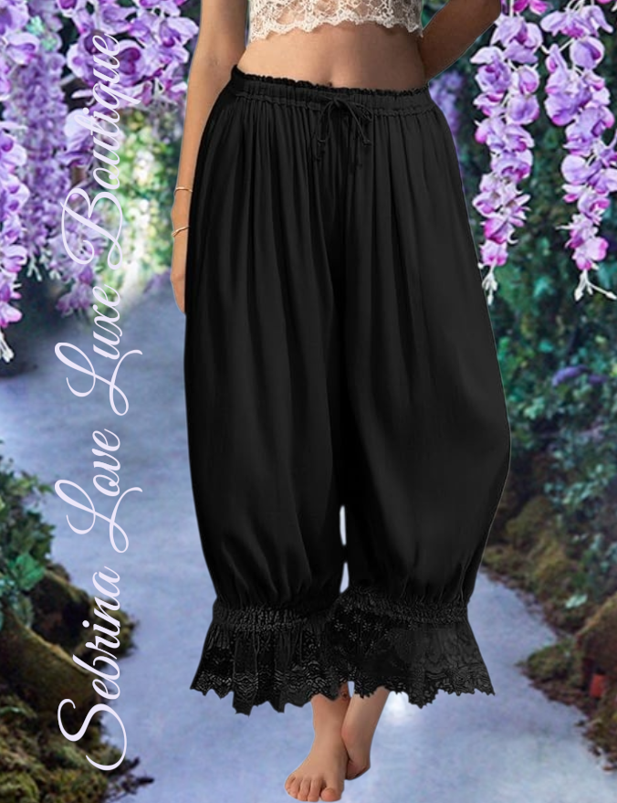 Romantic Victorian Inspired Black Boho Wide Leg Pantaloon Bloomer Harem Pants