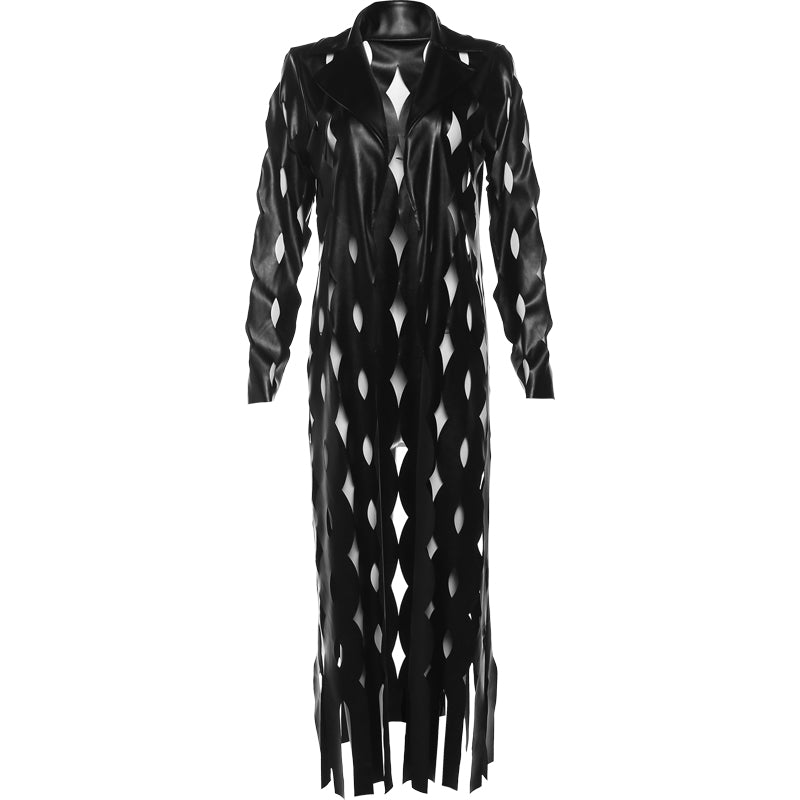 Faux Leather Laser Cut Maxi Coat