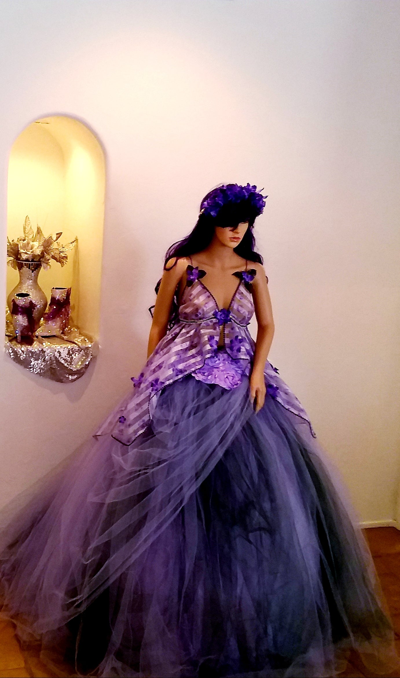 "LEILANI" Lavender & Hunter Green Organza & Tulle Wedding Ballgown Set