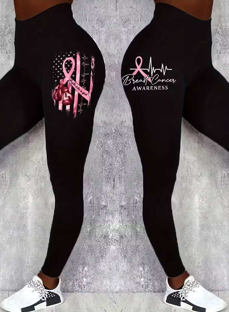 Black Breast Cancer Awareness Yoga Fitness Leggings