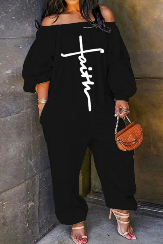 FAITH Black Graphic Jumpsuit