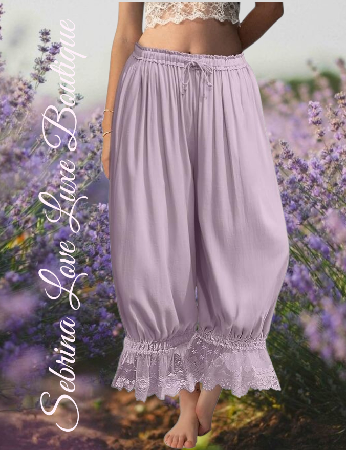 Romantic Victorian Inspired Lavender Boho Wide Leg Pantaloon Bloomer Harem Pants