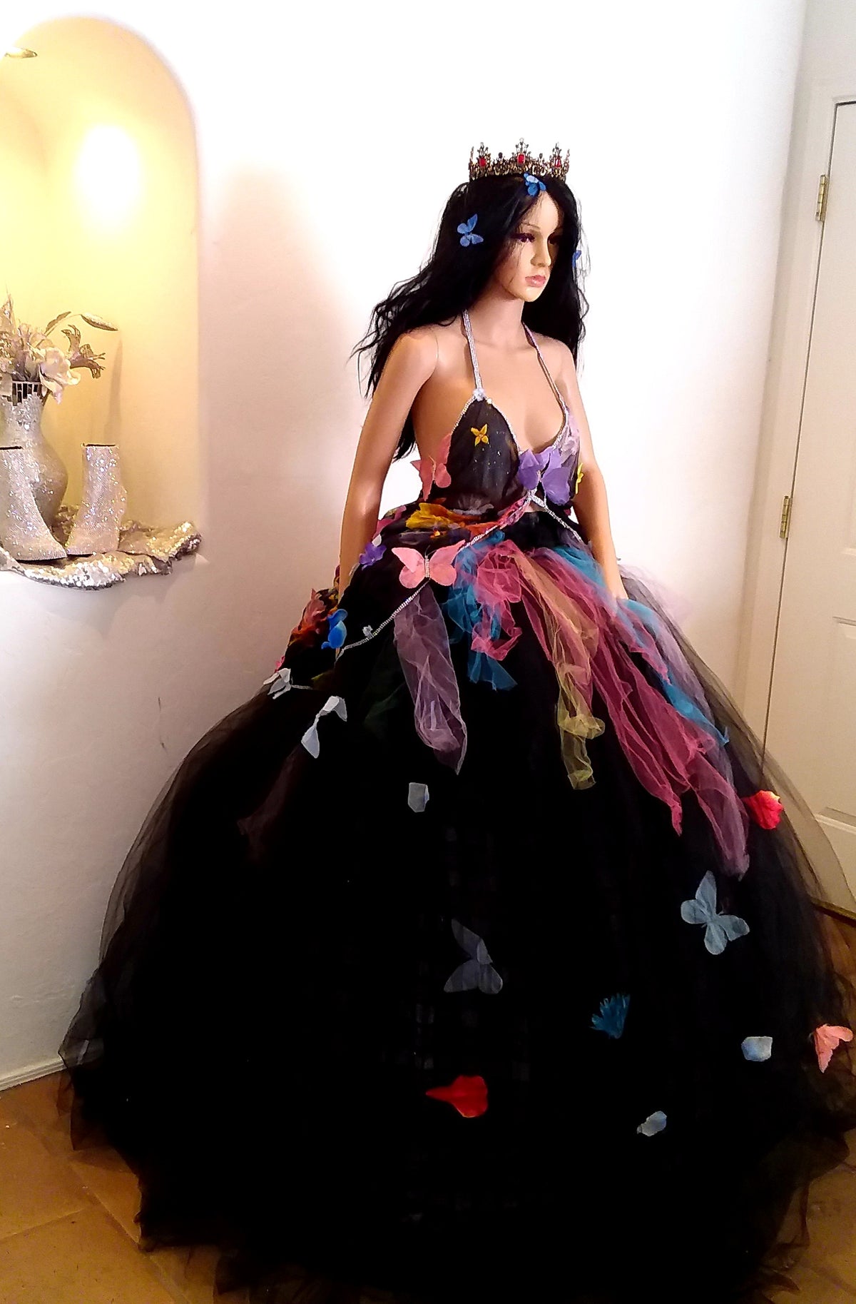 🦋TEMPEST🦋 Custom Order Gothic Romance Black Multicolor Butterfly Lace & Tulle Wedding Ballgown Set
