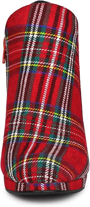 Scottish Inspired Red Stewart Tartan Plaid Round Toe Platform Ankle Boots