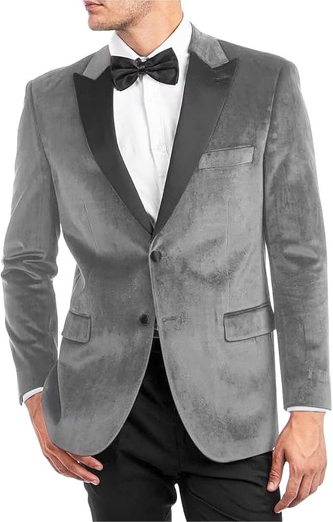 Elegant Cool Silver Gray Velvet Dinner Formal Jacket