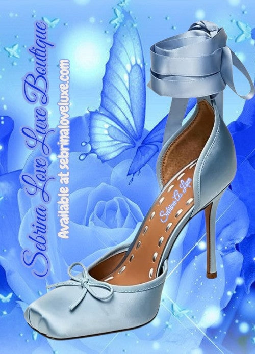 Romantic Baby Blue Satin Ribbon Ankle Tie Ballerina Heels