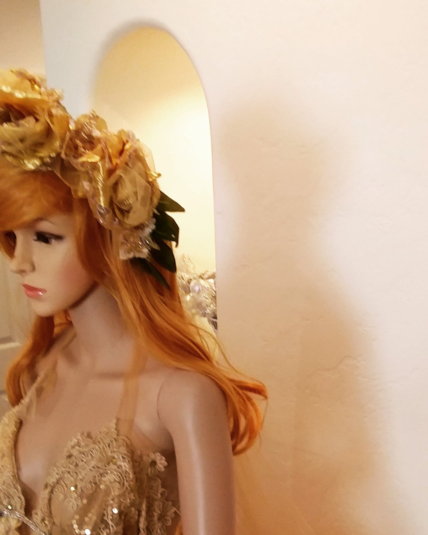 The "SIMONE" Crystal Gold Embroidered Lace Boho Festival Wedding Ballgown Set (Custom Order)