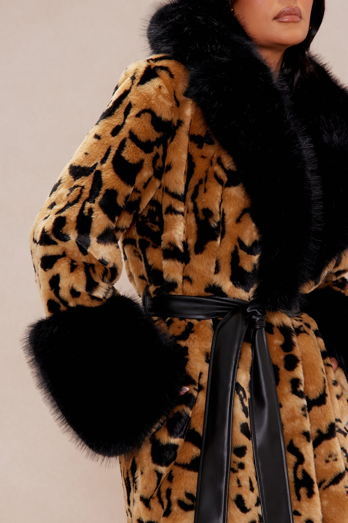 Luxe Plush Brown & Black Leopard Print Faux Fur Coat