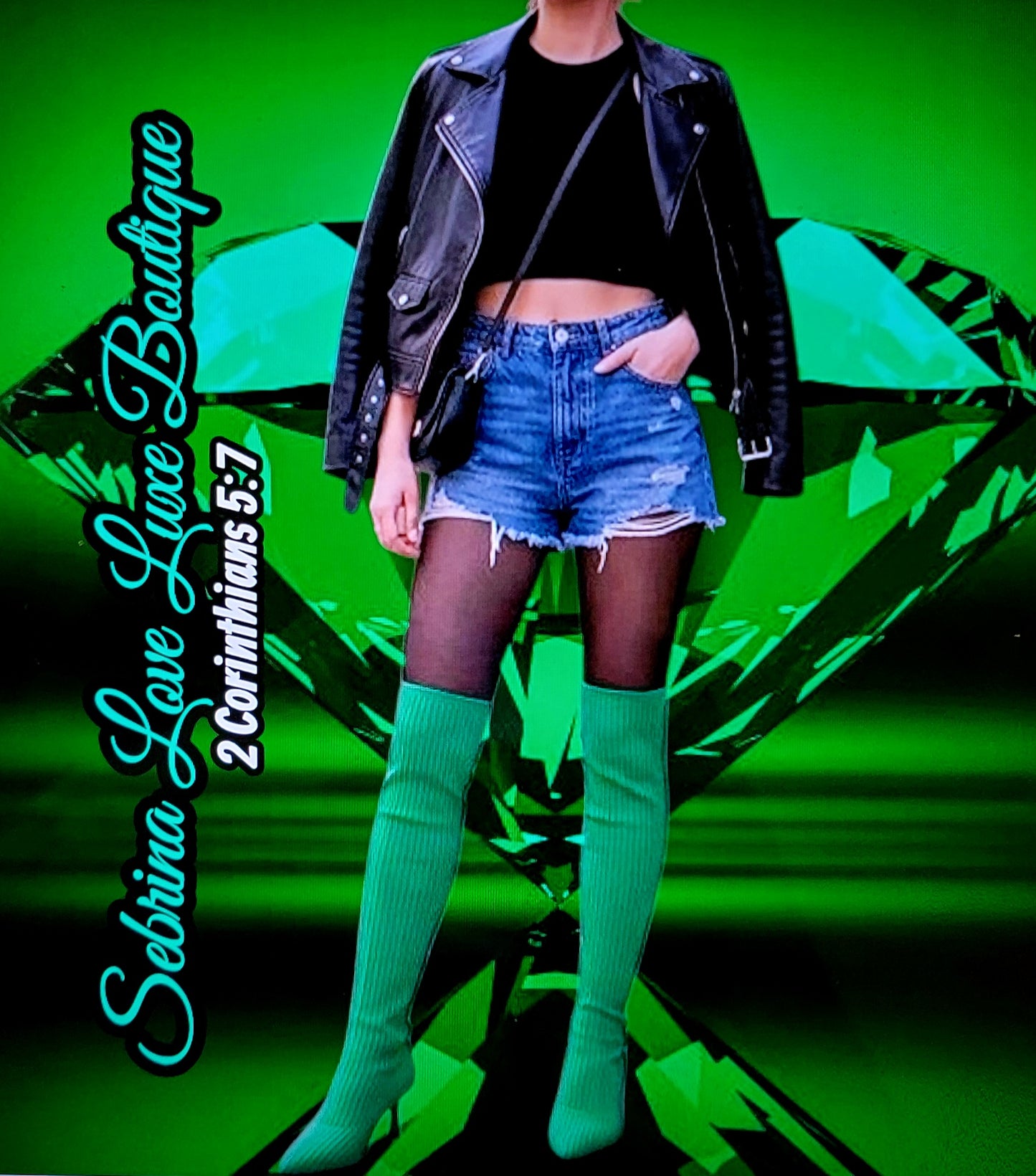 Chic Kelly Green Sweater Knit Thigh Boots