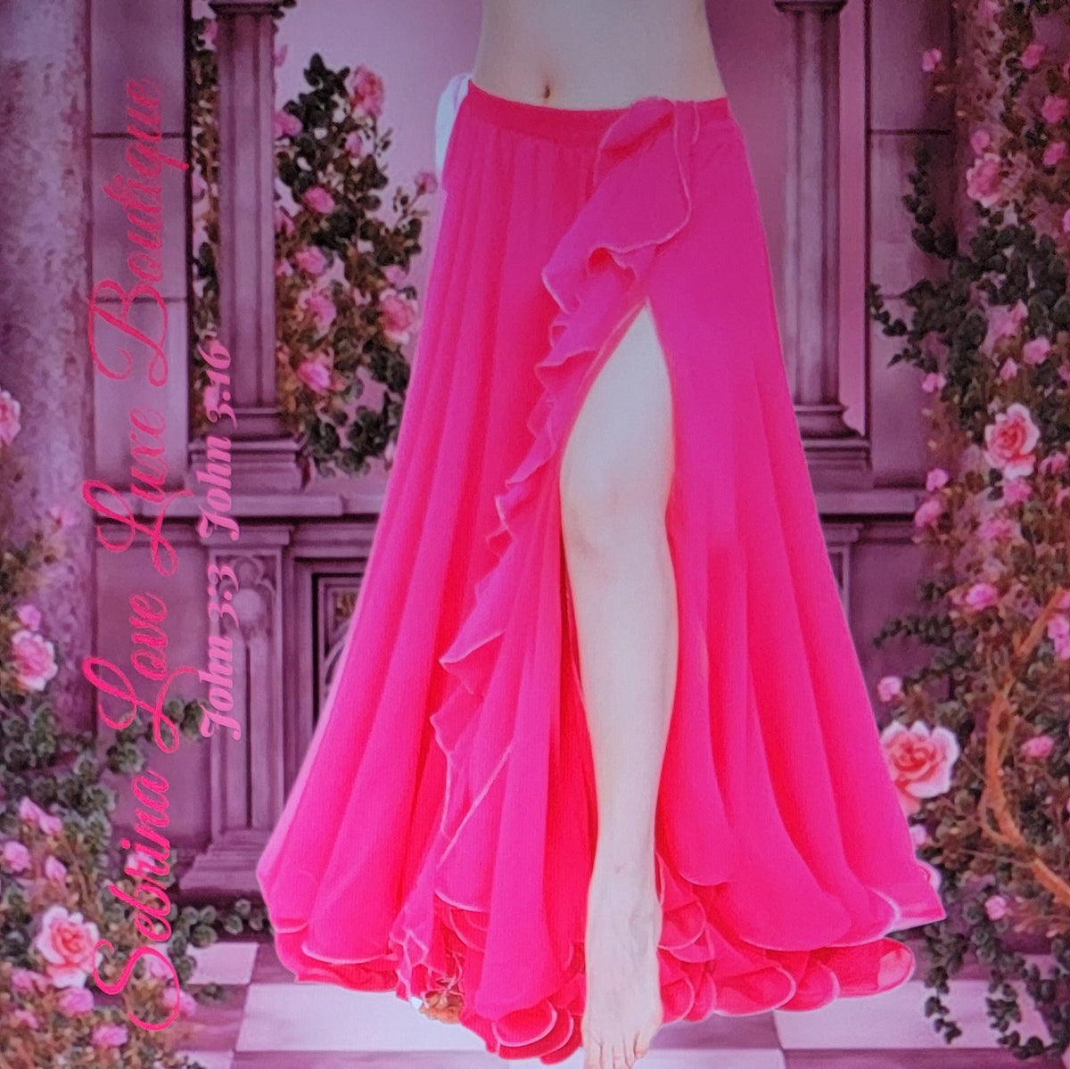 Exotic Hot Pink Chiffon Ruffled Boho Bellydance Maxi Skirt