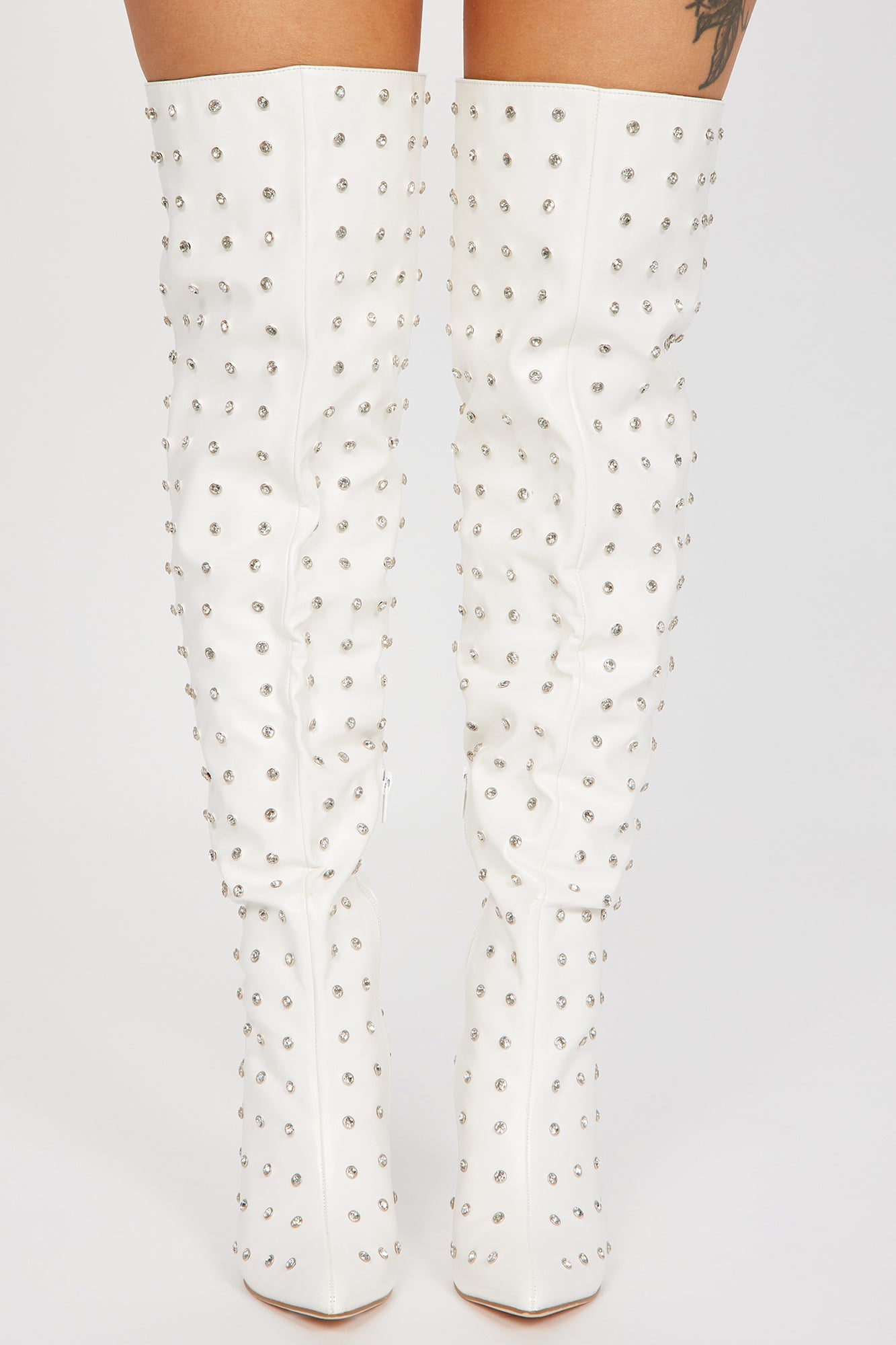 White Rhinestone Crystal Diamante Over The Knee Thigh Boots