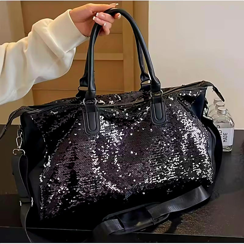 Beautiful Sparkling Black Sequin Carry-on Overnight Luggage Bag