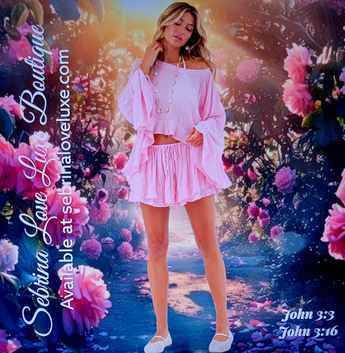 Flirty Baby Pink Flowy Crop Top & Layered Floaty Shorts Set