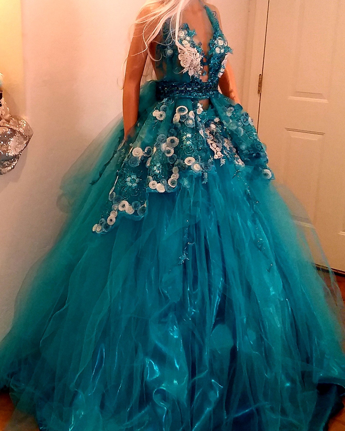 "TAMALA" Turquoise Blue & White Lace & Tulle Wedding Ballgown Set (Custom Order)