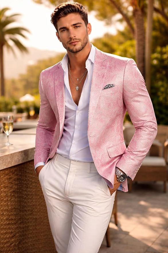 Elegant Coral Pink Brocade Dinner Formal Jacket