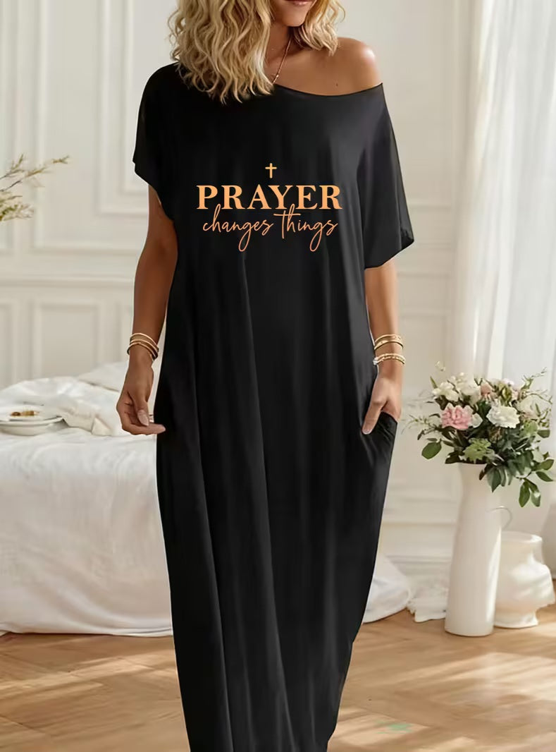 "FAITH CHANGES THINGS" Black & Gold Inspirational Scripture Maxi Dress