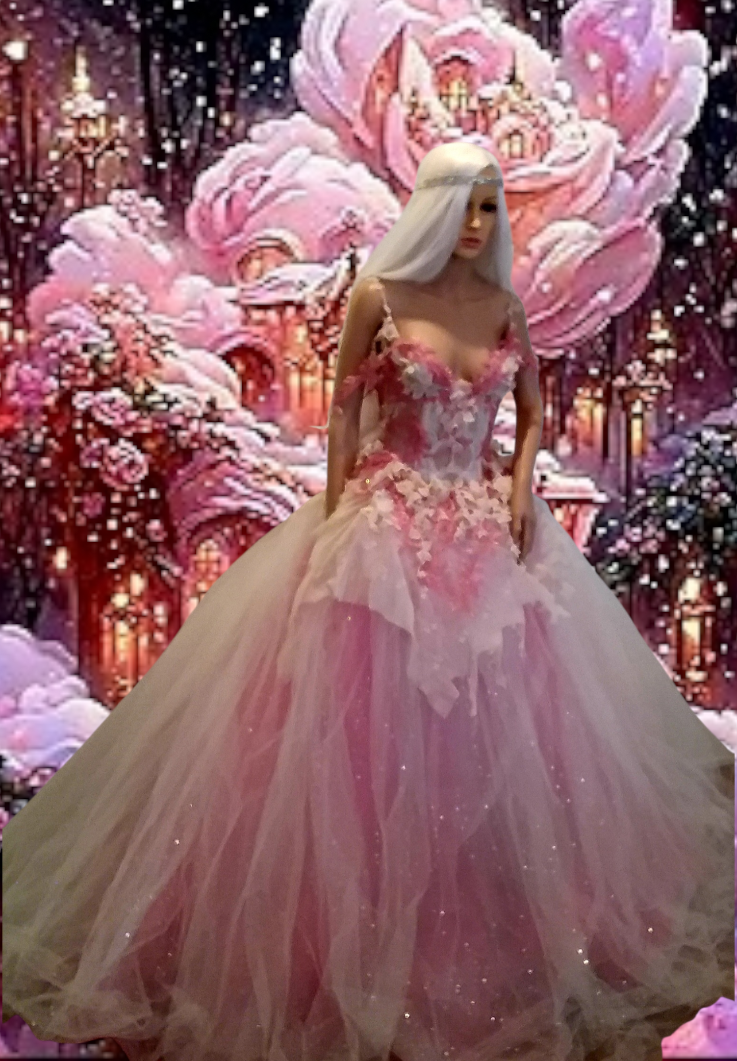 "ELLA" Ivory & Pink Lace & Tulle Wedding Ballgown Set