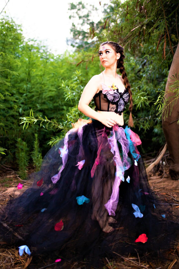 🦋LISA🦋 Custom Order Gothic Romance Black Multicolor Butterfly Lace & Tulle Wedding Ballgown Set