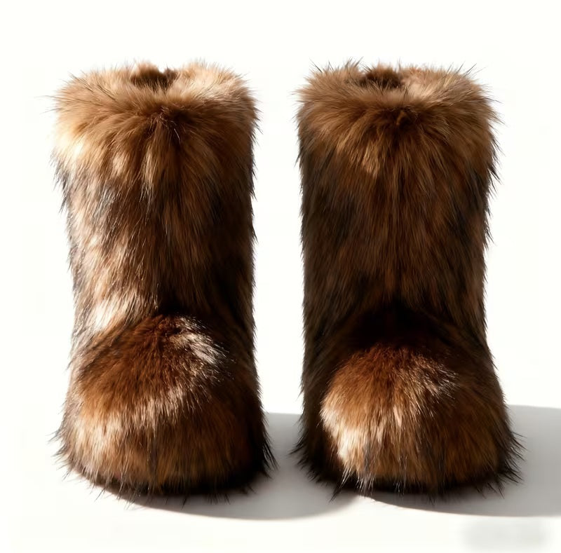 Stylish Walnut Brown Faux Fur Outdoor Winter Boots