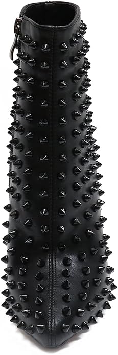Edgy Black Spiked Faux Leather Ankle Boots
