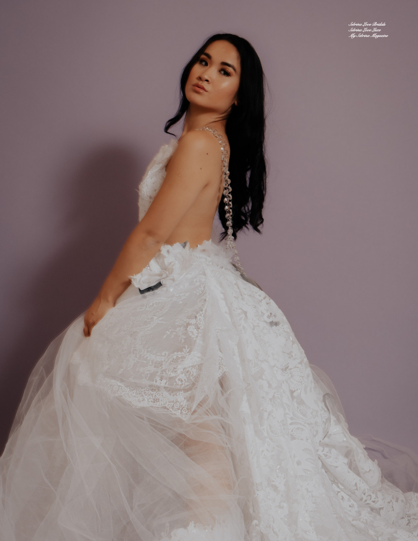 "DEMPSEY" White Sequined Lace Wedding Ballgown Set