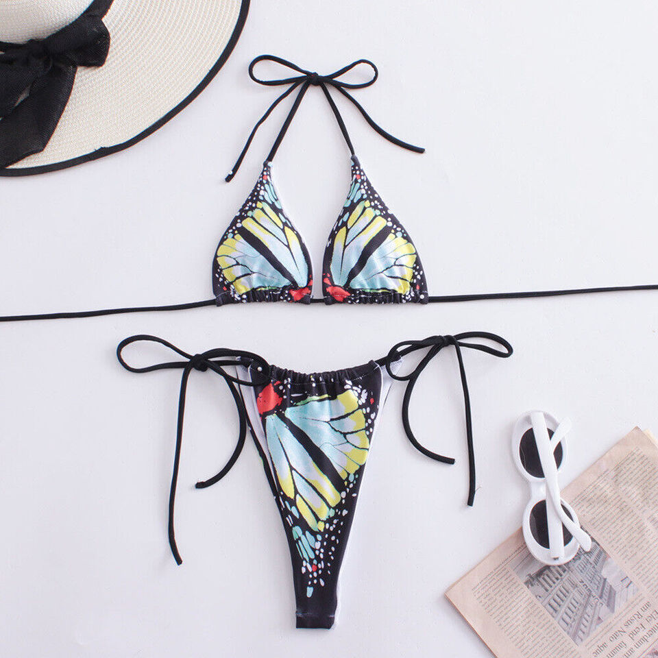 Purple & Black Butterfly String Bikini