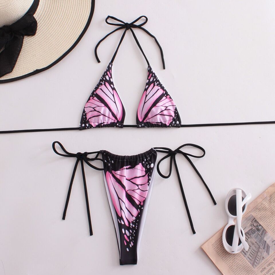 Blue & Black Butterfly String Bikini