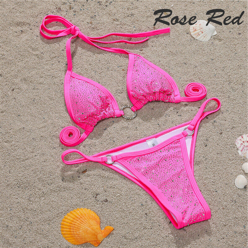 Hot Pink Rhinestone String Bikini