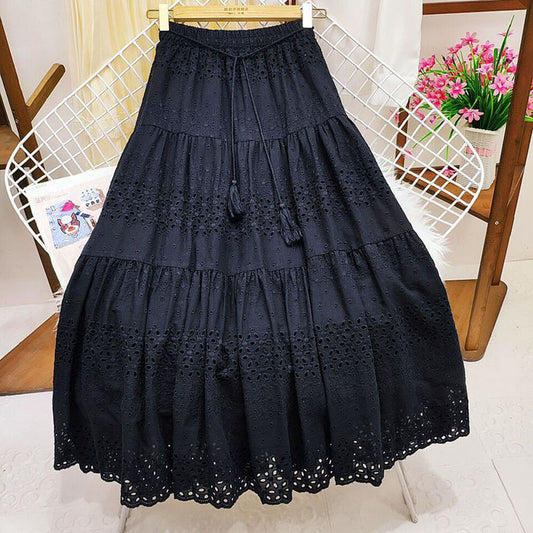 Black Eyelet Boho Maxi Skirt