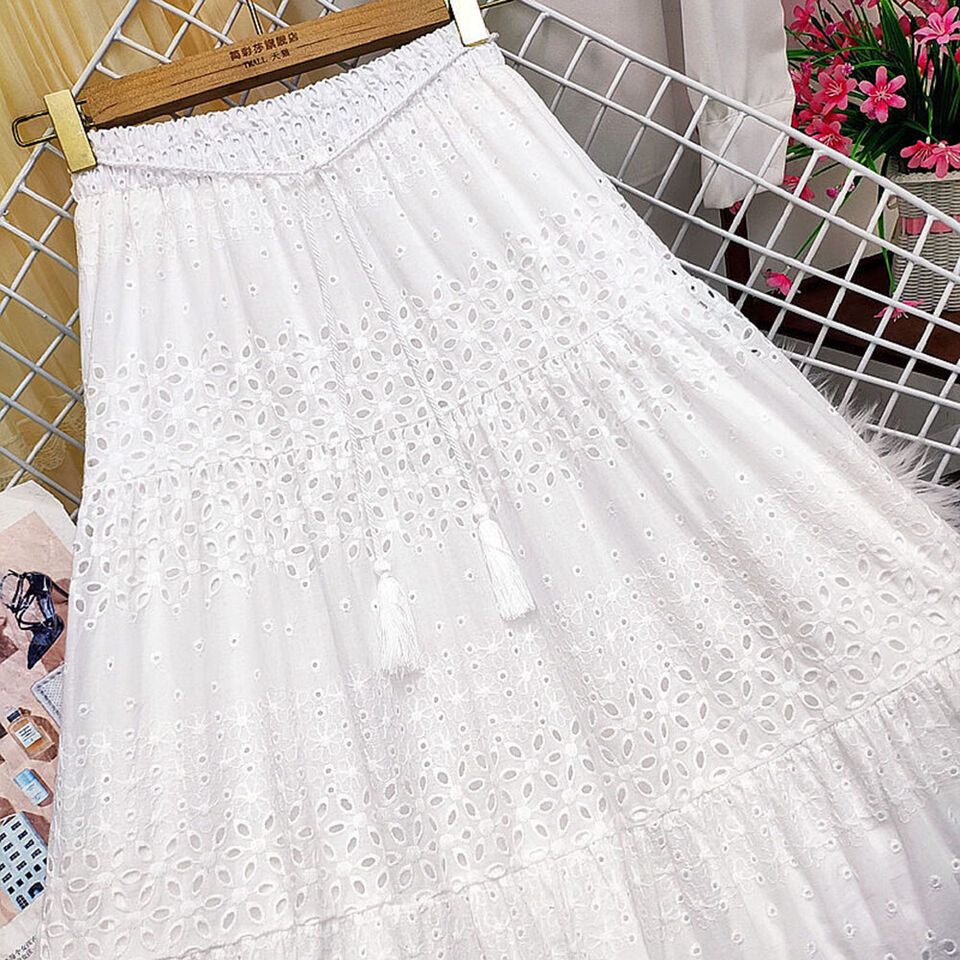 White Eyelet Boho Maxi Skirt