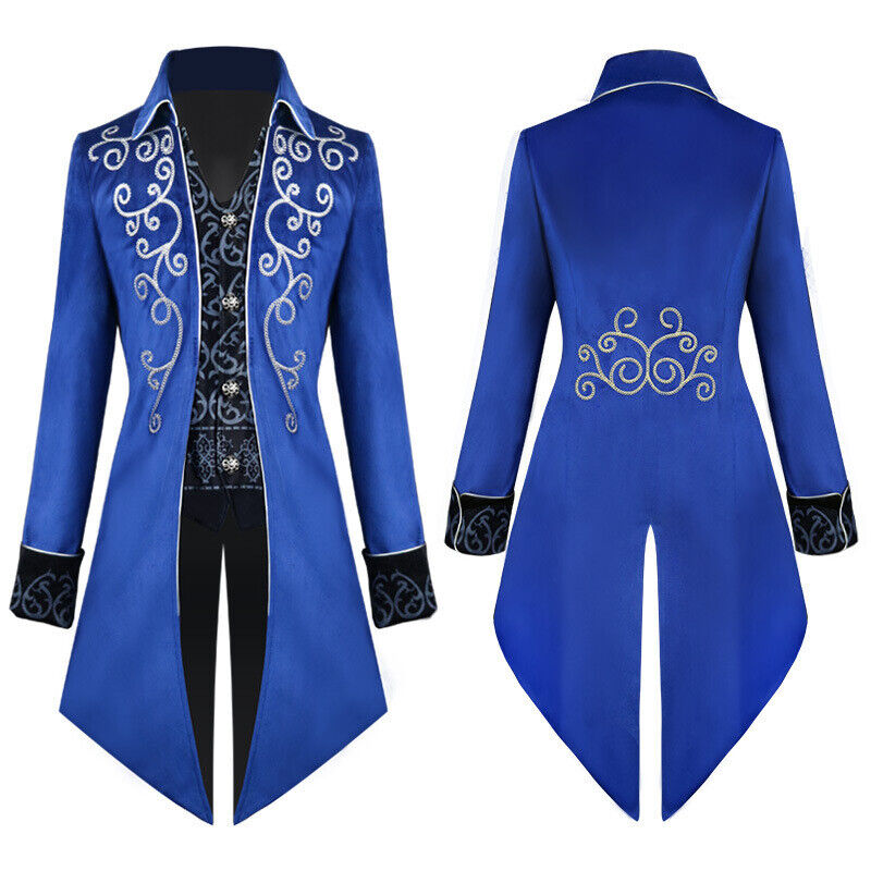 Men's Blue Renaissance Victorian Inspired Steampunk Formal Tails Coat Costume